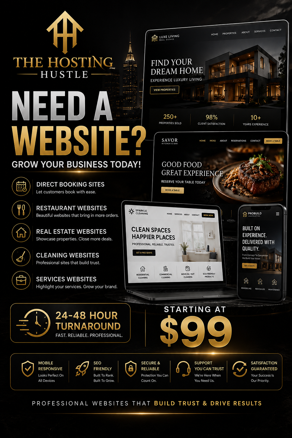 Business Website Design — Restaurant, Real Estate, Cleaning & Services